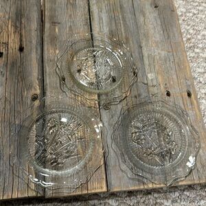 Iris and Herringbone |Jeanette Glass Co |3Tea Saucers |Crystal  Glass Color 1928